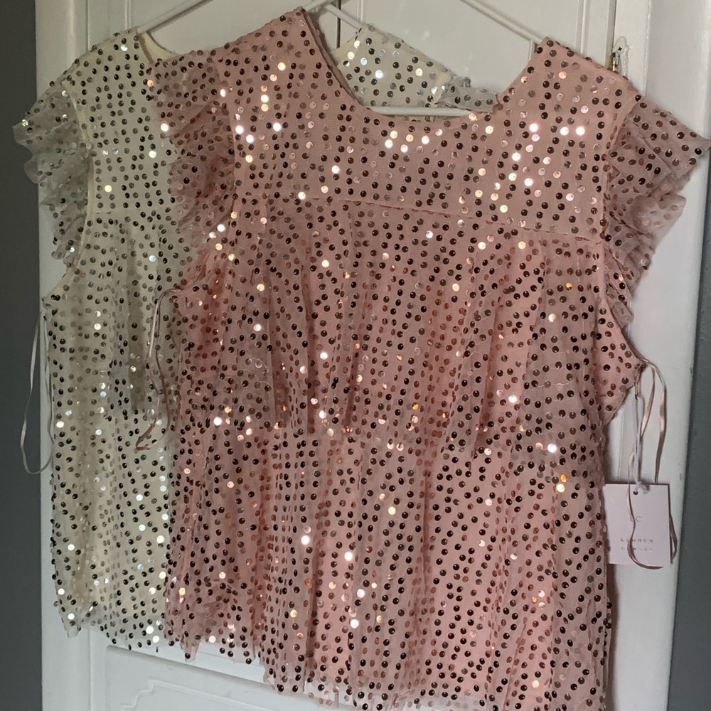 LC Lauren Conrad beautiful sequin ruffled blouses